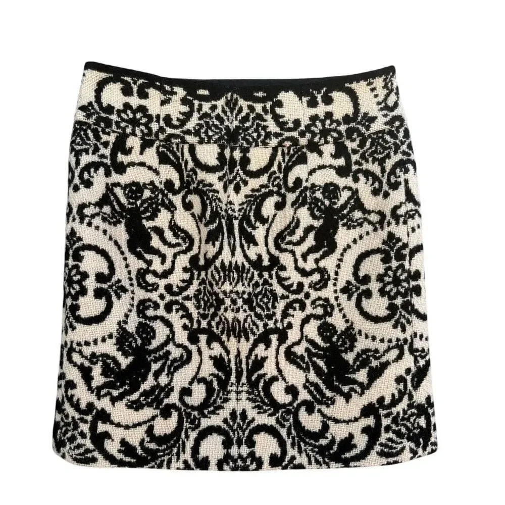 J. McLaughlin Black White Wool Mini Skirt Size 6
